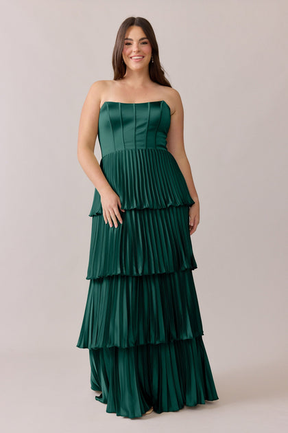 Collins Satin Pleated Dress | Made To Order | Emerald