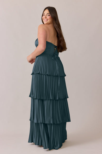 Collins Satin Pleated Dress | Made To Order | Eucalyptus