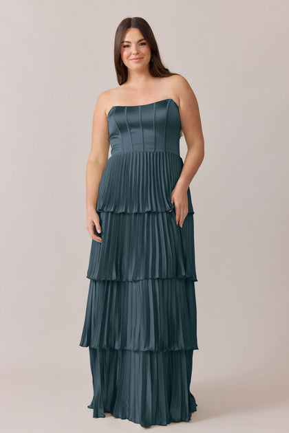 Collins Satin Pleated Dress | Made To Order | Eucalyptus