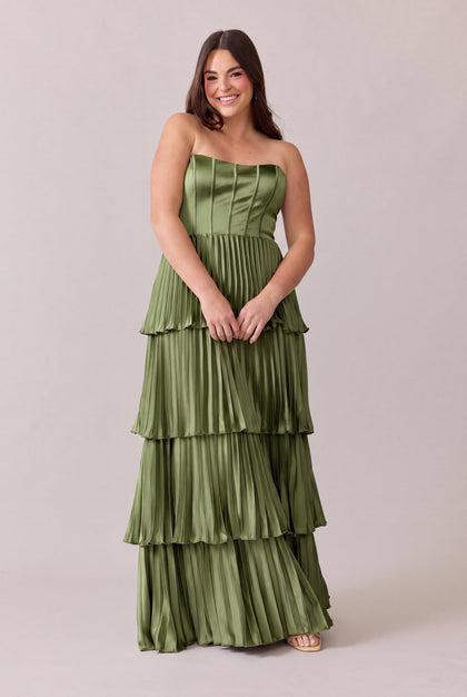 Collins Satin Pleated Dress | Made To Order | Fern