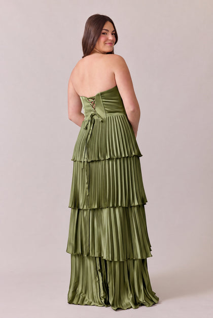 Collins Satin Pleated Dress | Made To Order | Fern