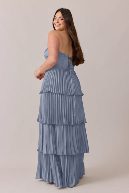 Collins Satin Pleated Dress | Made To Order | French Blue