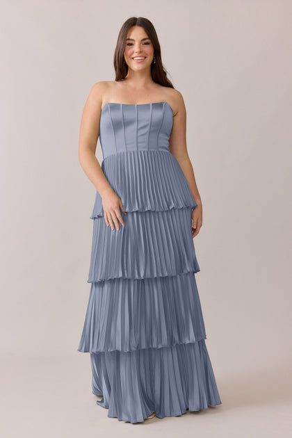 Collins Satin Pleated Dress | Made To Order | French Blue