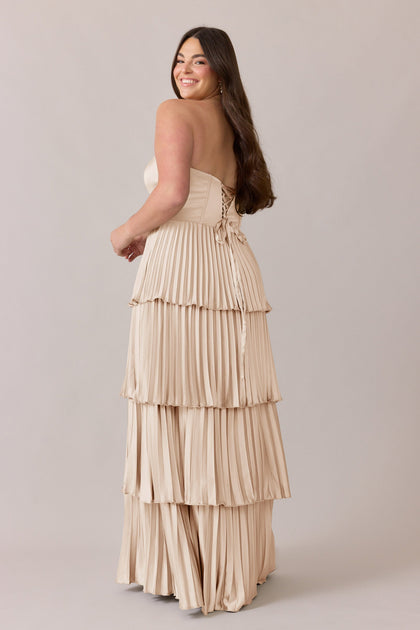 Collins Satin Pleated Dress | Made To Order | Gold Champagne