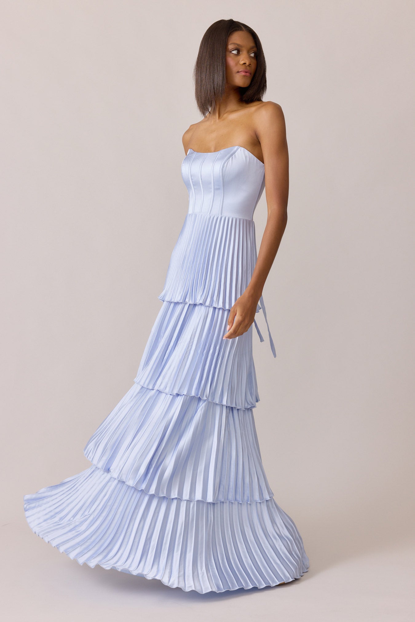 strapless open back dress Women's Pleated Golden Maxi Dress | Vixen Collection main image 0