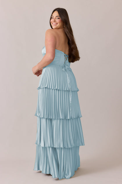 Collins Satin Pleated Dress | Made To Order | Light Blue
