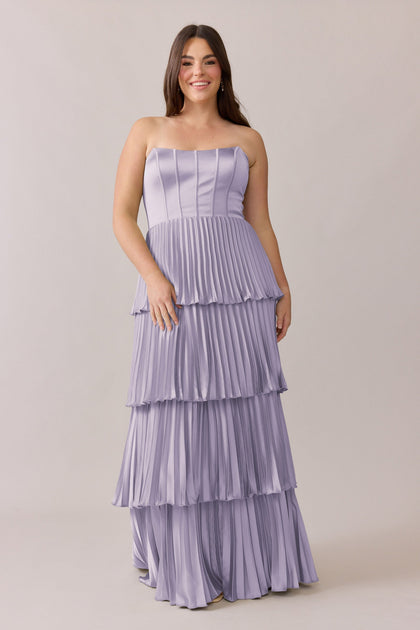 Collins Satin Pleated Dress | Made To Order | Light Lavender