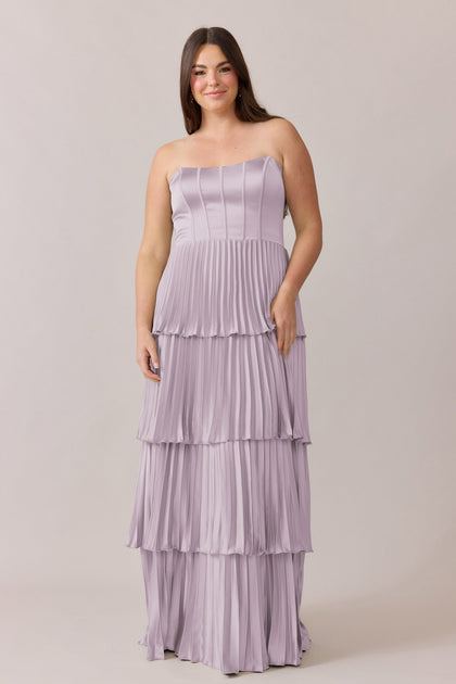 Collins Satin Pleated Dress | Made To Order | Lilac