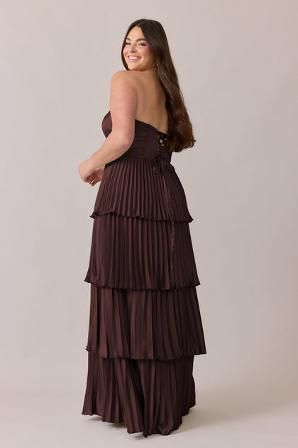 Collins Satin Pleated Dress | Made To Order | Mahogany