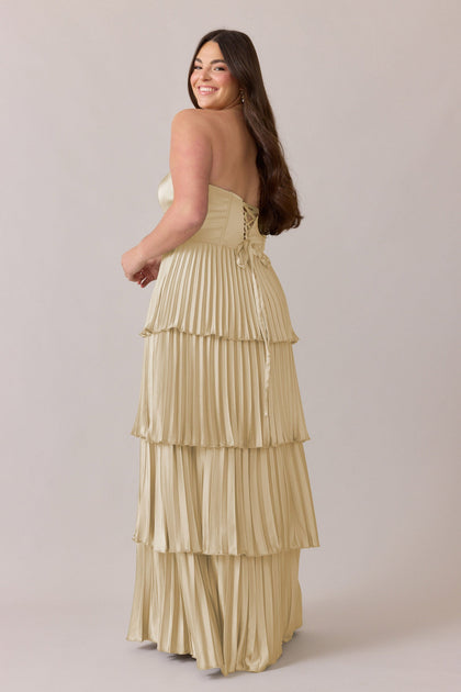 Collins Satin Pleated Dress | Made To Order | Pale Yellow