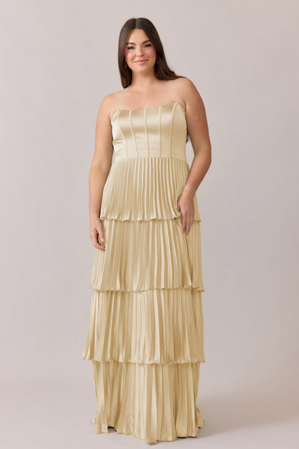 Collins Satin Pleated Dress | Made To Order | Pale Yellow