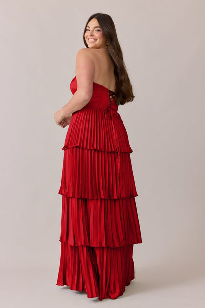 Collins Satin Pleated Dress | Made To Order | Poppy Red