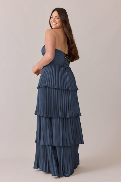 Collins Satin Pleated Dress | Made To Order | Romantic Blue