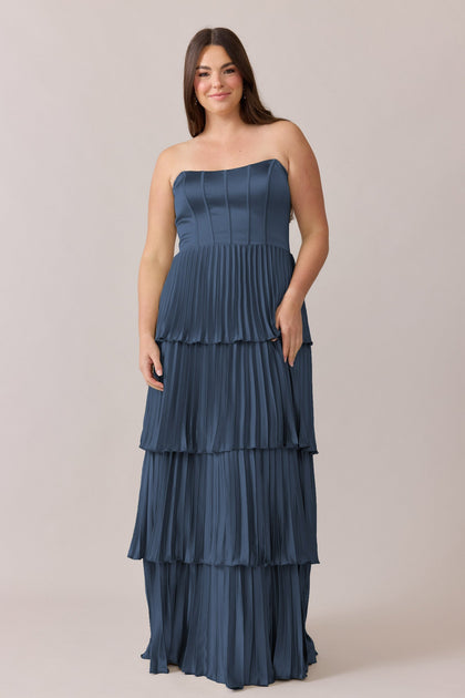 Collins Satin Pleated Dress | Made To Order | Romantic Blue