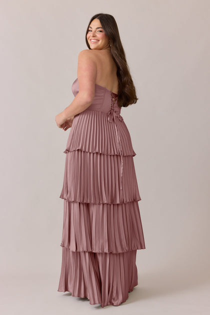 Collins Satin Pleated Dress | Made To Order | Rose Quartz