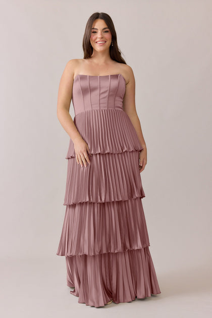 Collins Satin Pleated Dress | Made To Order | Rose Quartz