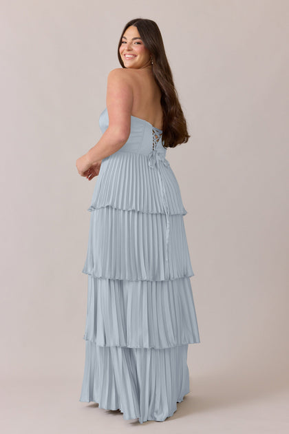 Collins Satin Pleated Dress | Made To Order | Sky Blue