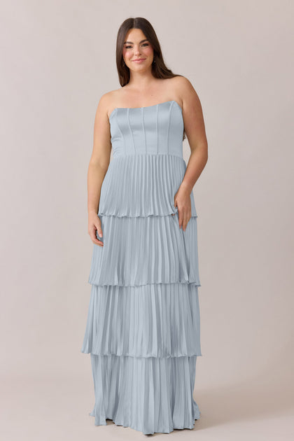 Collins Satin Pleated Dress | Made To Order | Sky Blue