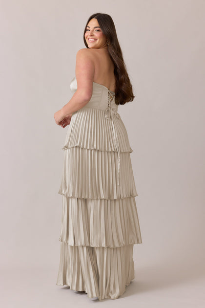 Collins Satin Pleated Dress | Made To Order | Soft Champagne
