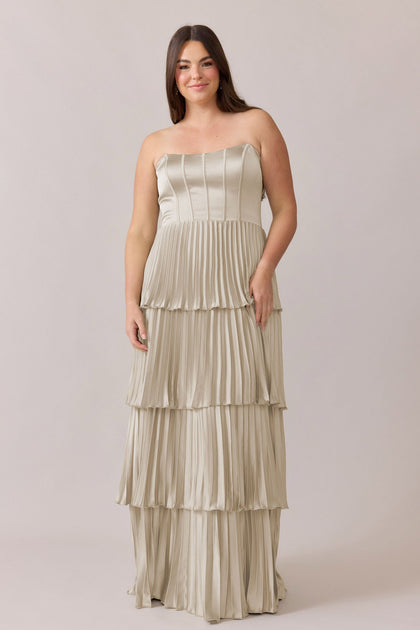 Collins Satin Pleated Dress | Made To Order | Soft Champagne