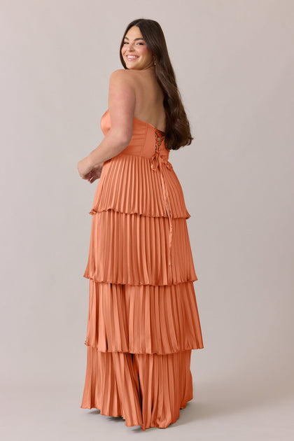 Collins Satin Pleated Dress | Made To Order | Tangerine