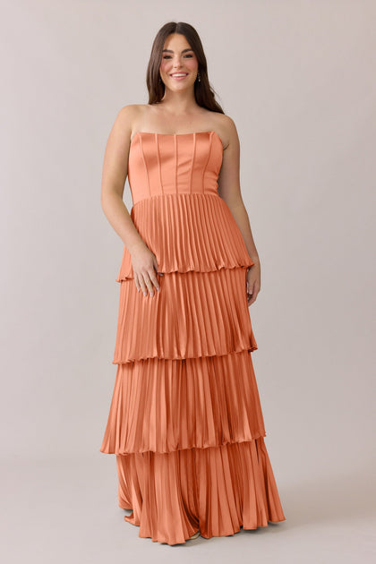Collins Satin Pleated Dress | Made To Order | Tangerine