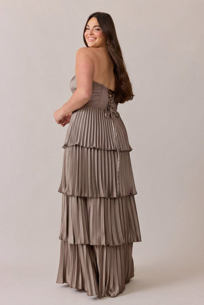 Collins Satin Pleated Dress | Made To Order | Truffle