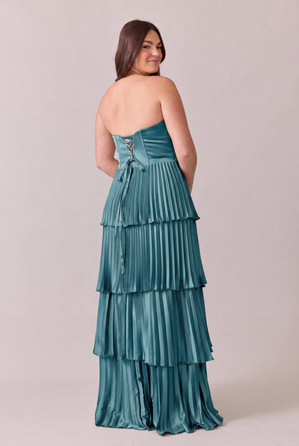 Collins Satin Pleated Dress | Made To Order | Turquoise