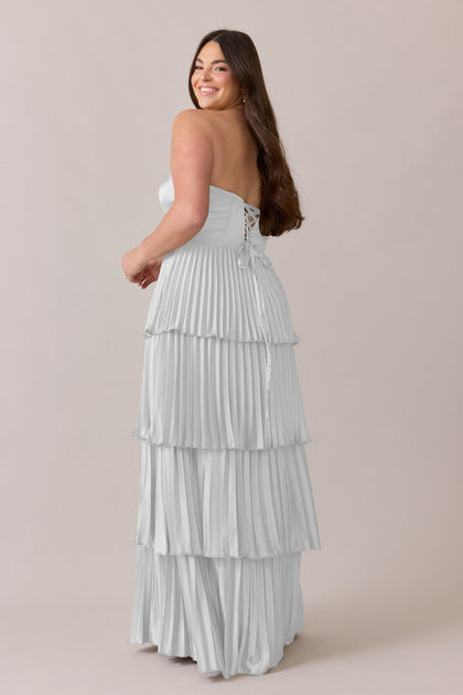 Collins Satin Pleated Dress | Made To Order | White Pearl