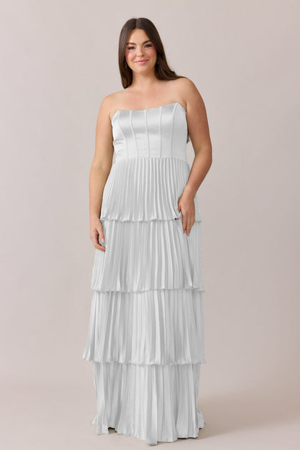 Collins Satin Pleated Dress | Made To Order | White Pearl