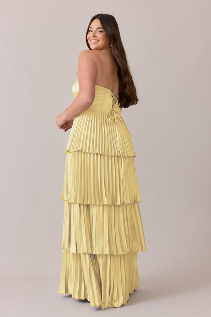 Collins Satin Pleated Dress | Made To Order | Yellow