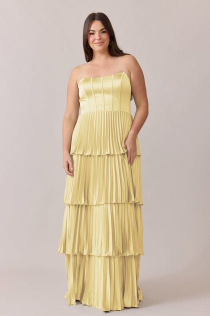 Collins Satin Pleated Dress | Made To Order | Yellow