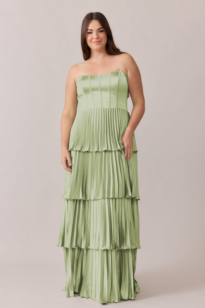 Collins Satin Pleated Dress | Made To Order | Matcha