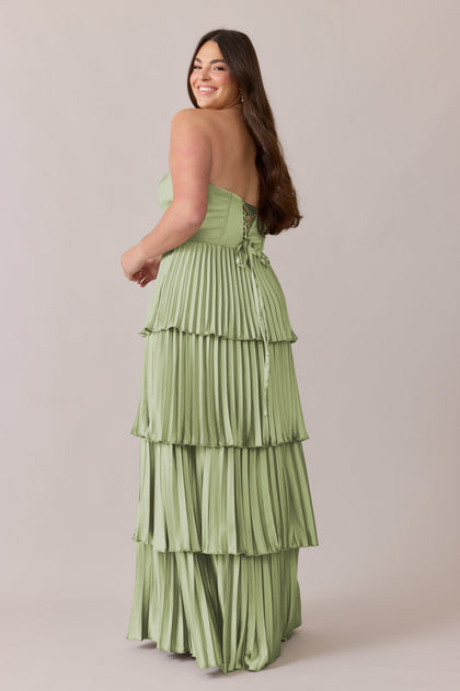 Collins Satin Pleated Dress | Made To Order | Matcha