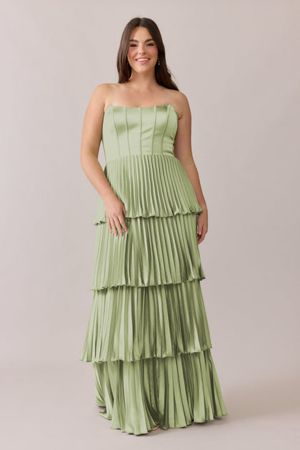 Collins Satin Pleated Dress | Made To Order | Matcha