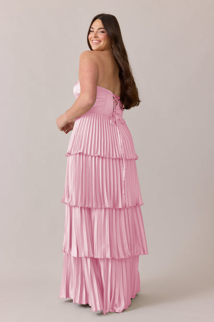 Collins Satin Pleated Dress | Made To Order | Perfect Pink