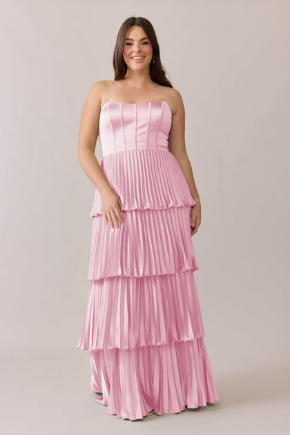 Collins Satin Pleated Dress | Made To Order | Perfect Pink