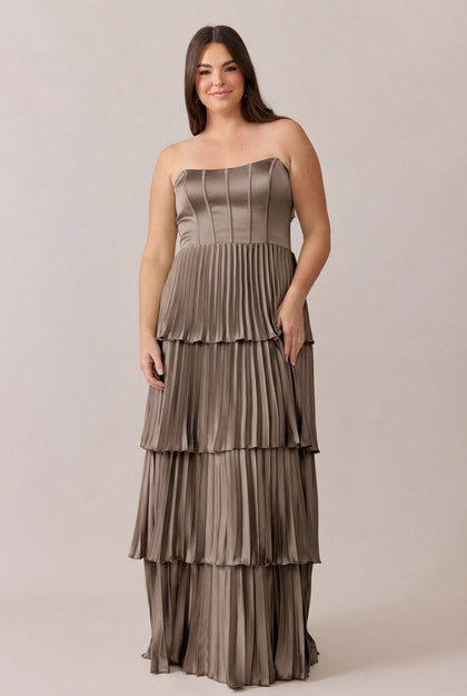 Collins Satin Pleated Dress | Made To Order | Truffle