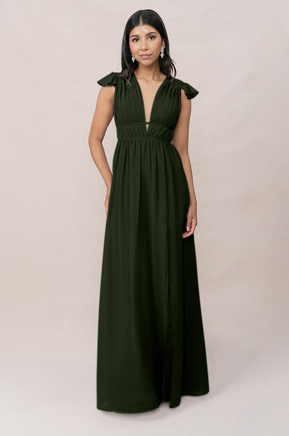 Cora Chiffon Dress | Made To Order | Deep Olive