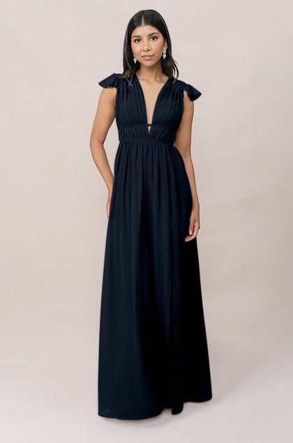 Cora Chiffon Dress | Made To Order | Navy Blue