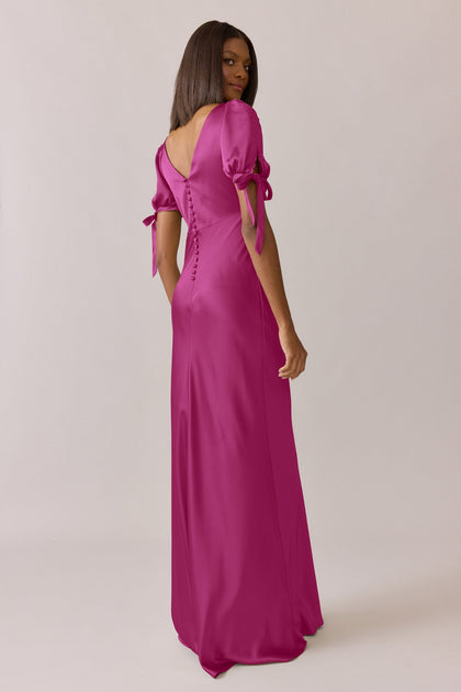 Daisy Satin Dress | Made To Order | Fuchsia