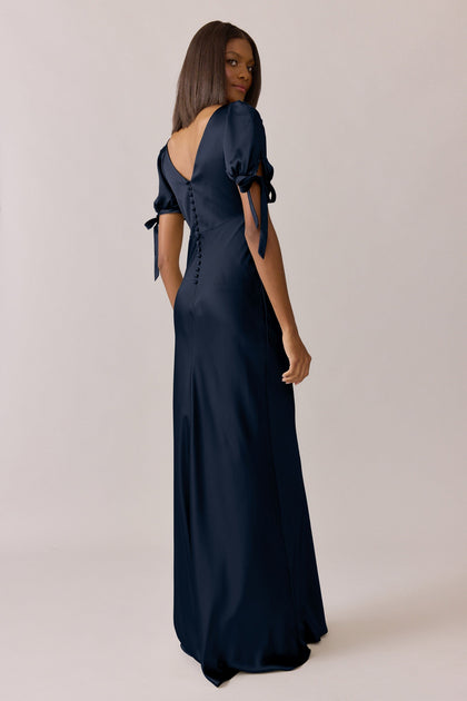 Daisy Satin Dress | Made To Order | Navy Blue