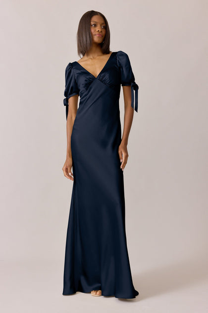 Daisy Satin Dress | Made To Order | Navy Blue