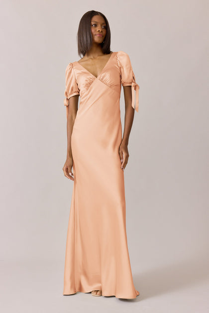 Daisy Satin Dress | Made To Order | Peach