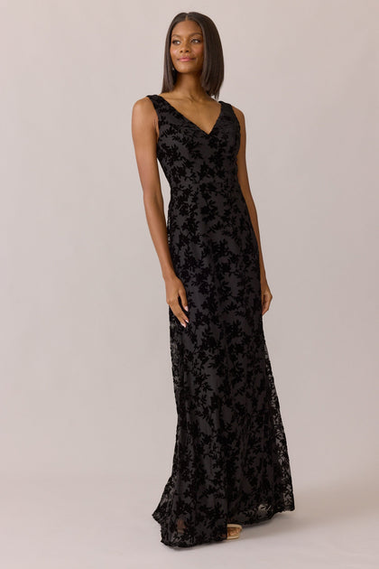 Dakota Floral Burnout Velvet Dress | Made To Order | Black
