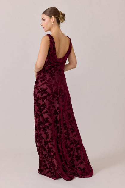 Dakota Floral Burnout Velvet Dress | Made To Order | Burgundy