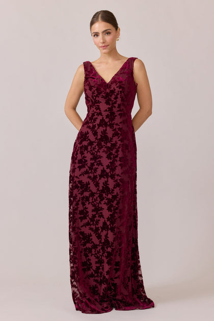 Dakota Floral Burnout Velvet Dress | Made To Order | Burgundy