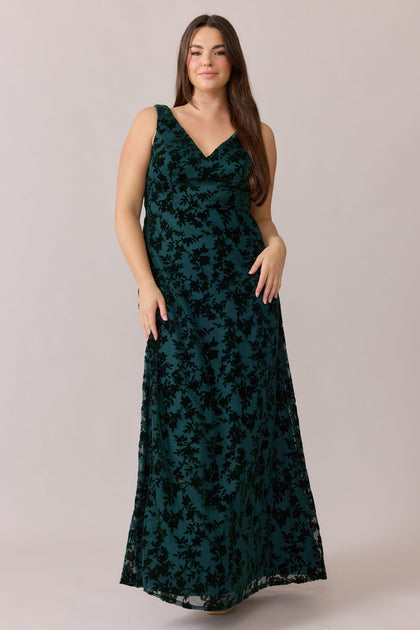 Dakota Floral Burnout Velvet Dress | Made To Order | Classic Emerald