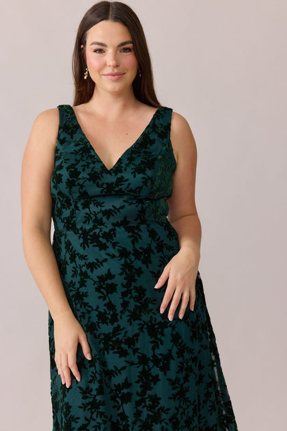 Dakota Floral Burnout Velvet Dress | Made To Order | Classic Emerald