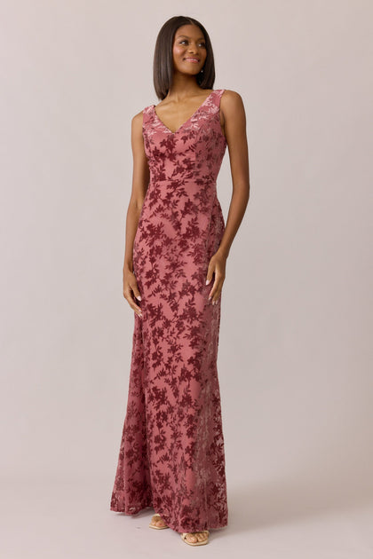 Dakota Floral Burnout Velvet Dress | Made To Order | Dusty Rose